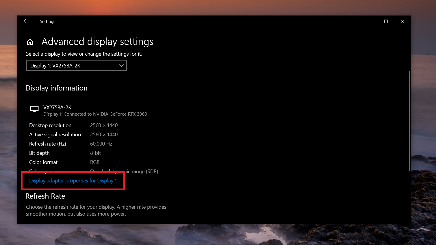 display adapter properties 