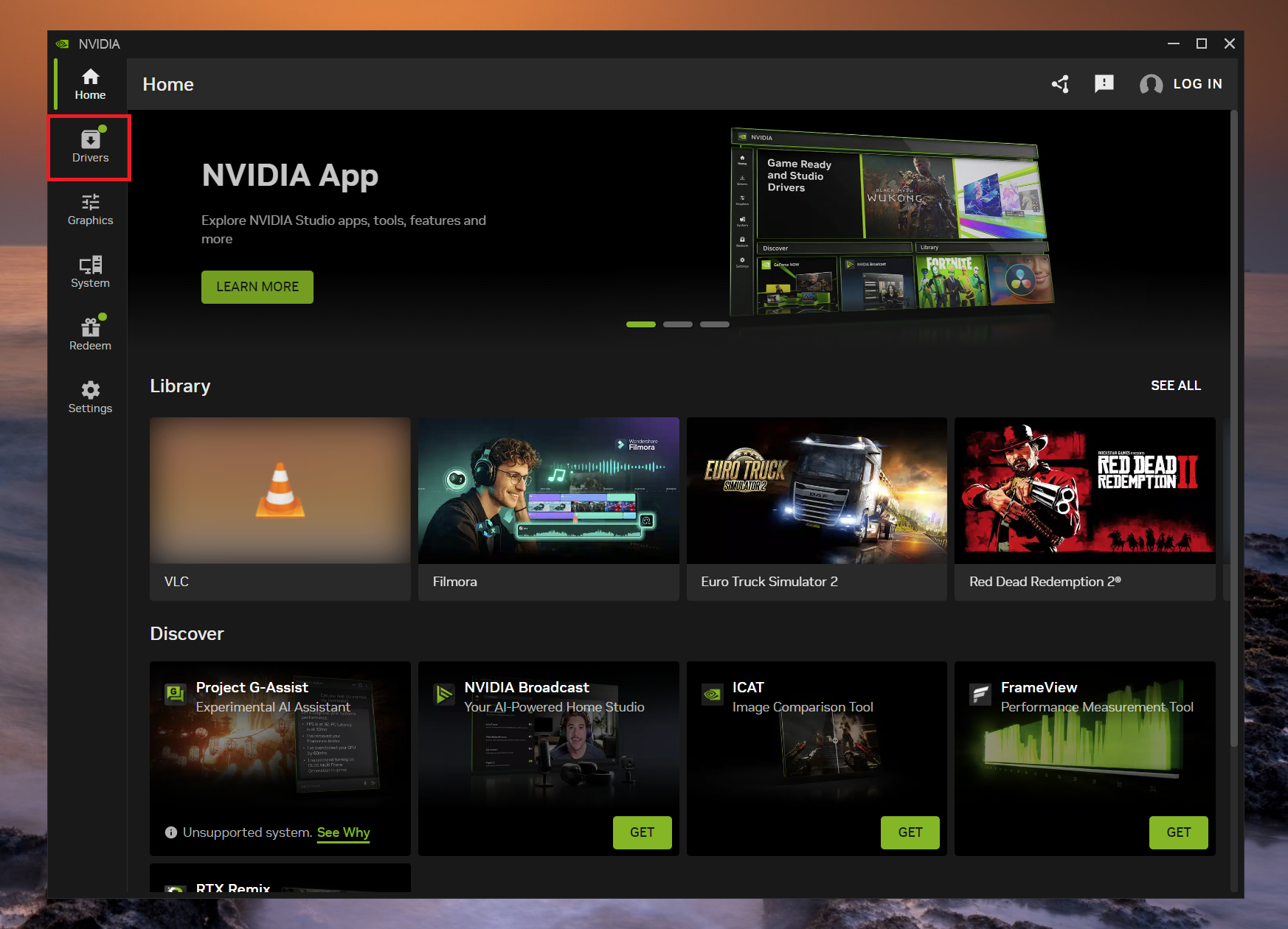 drivers in nvidia app