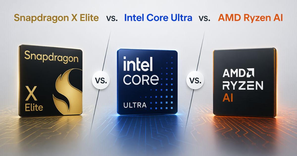 snapdragon x elite vs intel core ultra vs amd ryzen ai